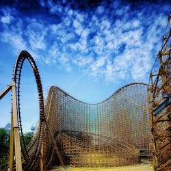 Roller coaster at King&apos;s Island amusement park in Mason, Ohio.