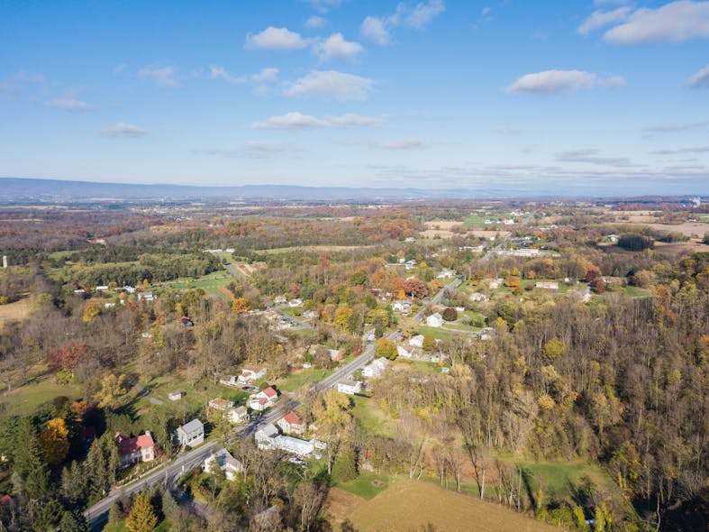 Aerial photo of farmland surrounding Shippensburg, Pennsylvania.