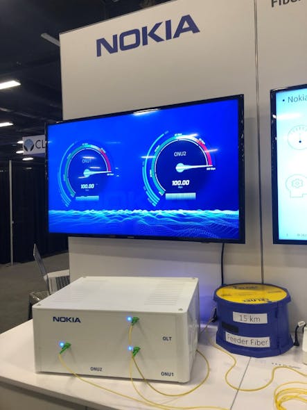 Achieving 100 Gb/sec transmission on a single PON wavelength, Nokia showcased its 100G PON broadband technology at the Fiber Connect 2022 exhibition (July 12-15) in Nashville, Tenn.