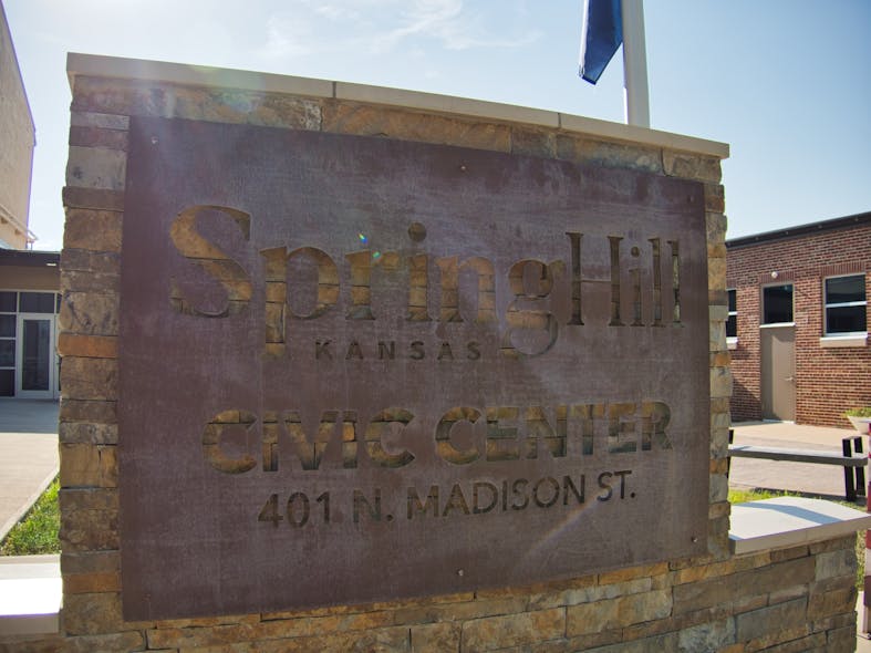 Spring Hill Civic Center sign in Spring Hill, Kansas.