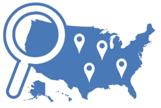 Us Map With Magnifying Glass And Pin Drops
